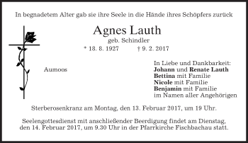 Traueranzeige von Agnes Lauth von merkurtz