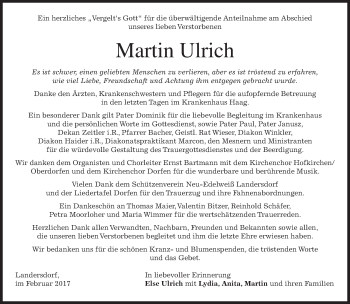 Traueranzeige von Martin Ulrich von merkurtz