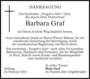 Traueranzeige von Barbara Graf von merkurtz