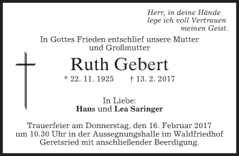 Traueranzeige von Ruth Gebert von merkurtz