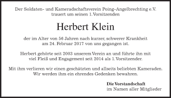 Traueranzeige von Herbert Klein von merkurtz