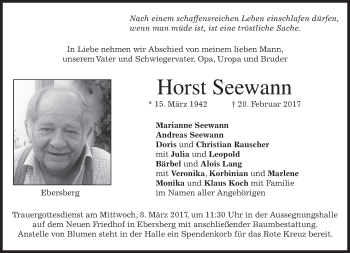 Traueranzeige von Horst Seewann