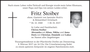 Traueranzeige von Fritz Stoiber von merkurtz
