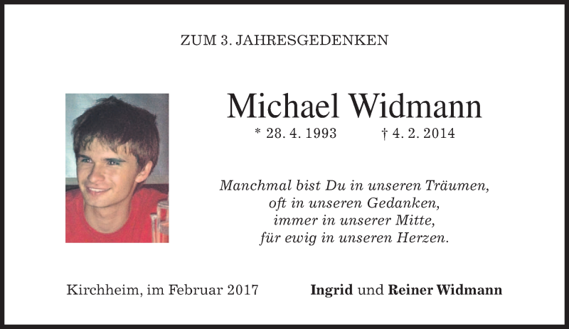  Traueranzeige für Michael Widmann vom 04.02.2017 aus merkurtz