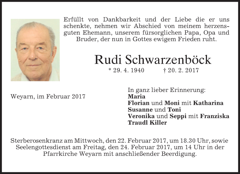  Traueranzeige für Rudi Schwarzenböck vom 21.02.2017 aus merkurtz