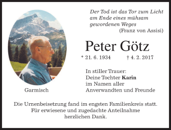 Traueranzeige von Peter Götz von merkurtz