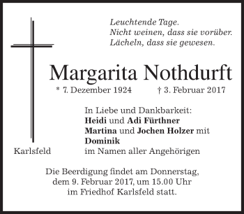 Traueranzeige von Margarita Nothdurft von merkurtz