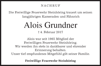 Traueranzeige von Alois Grundner von merkurtz