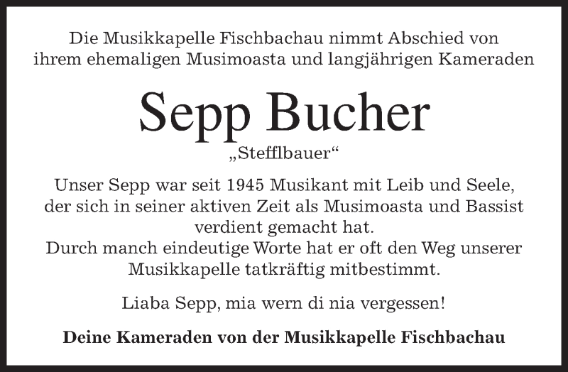  Traueranzeige für Sepp Bucher vom 27.02.2017 aus merkurtz