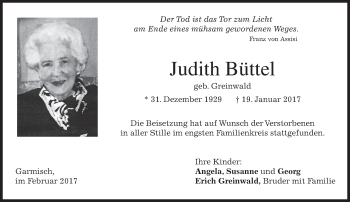 Traueranzeige von Judith Büttel von merkurtz