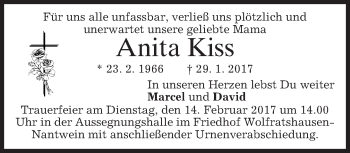 Traueranzeige von Anita Kiss von merkurtz