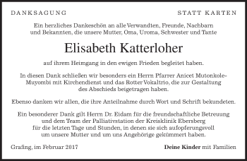 Traueranzeige von Elisabeth Katterloher von merkurtz