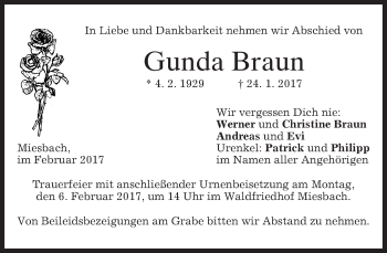 Traueranzeige von Gunda Braun von merkurtz