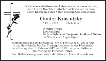 Traueranzeige von Günter Krasnitzky von merkurtz