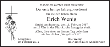 Traueranzeige von Erich Wenig von merkurtz