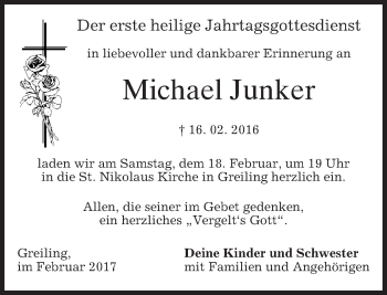 Traueranzeige von Michael Junker von merkurtz
