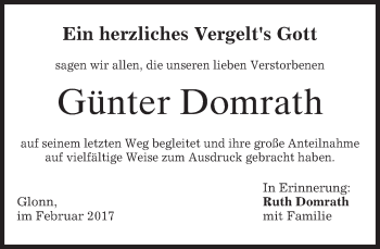 Traueranzeige von Günter Domrath von merkurtz
