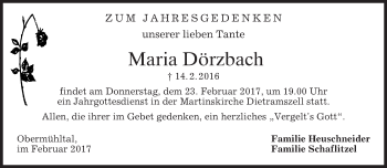 Traueranzeige von Maria Dörzbach von merkurtz