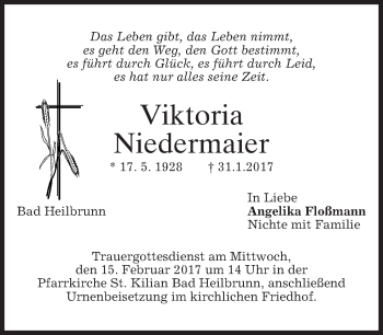 Traueranzeige von Viktoria Niedermaier von merkurtz