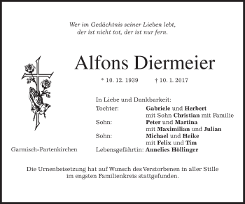 Traueranzeige von Alfons Diermeier von merkurtz