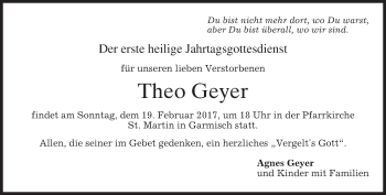 Traueranzeige von Theo Geyer von merkurtz