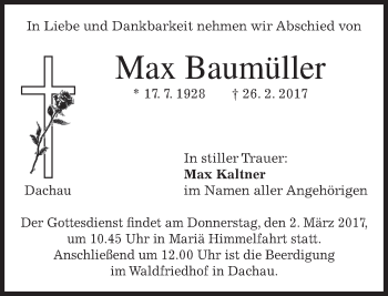 Traueranzeige von Max Baumüller