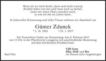 Traueranzeige von Günter Zdunek von merkurtz