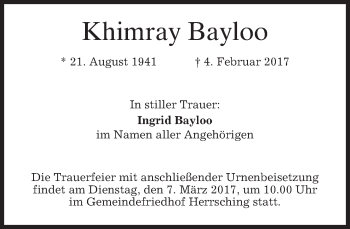 Traueranzeige von Khimray Bayloo von merkurtz