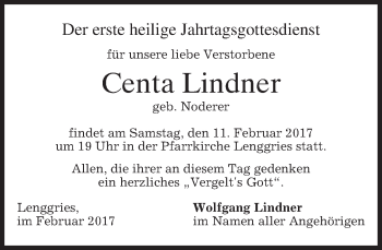 Traueranzeige von Centa Lindner von merkurtz
