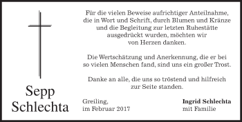 Traueranzeige von Sepp Schlechta von merkurtz