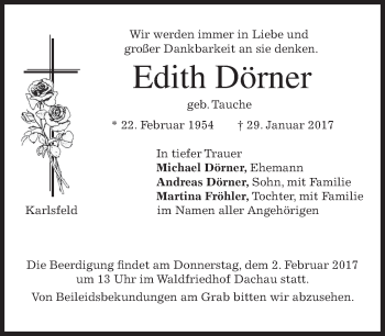 Traueranzeige von Edith Dörner von merkurtz