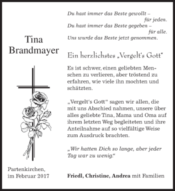 Traueranzeige von Tina Brandmayer von merkurtz