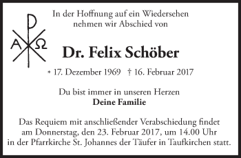 Traueranzeige von Felix Schöber von merkurtz