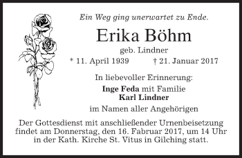 Traueranzeige von Erika Böhm von merkurtz