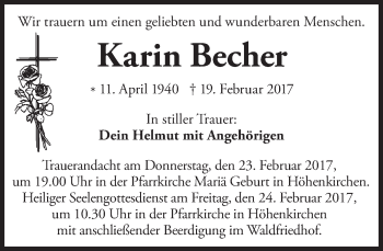 Traueranzeige von Karin Becher von merkurtz