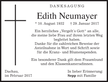 Traueranzeige von Edith Neumayer von merkurtz