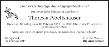 Traueranzeige von Theresia Abeltshauser von merkurtz
