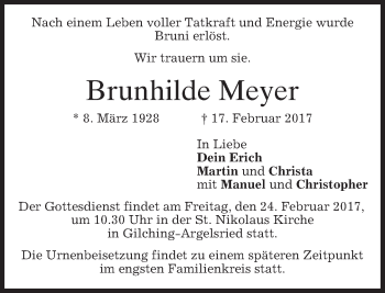 Traueranzeige von Brunhilde Meyer von merkurtz