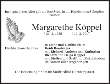 Traueranzeige von Margarethe Köppel von merkurtz
