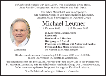 Traueranzeige von Michael Leutner von merkurtz