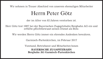 Traueranzeige von Peter Götz von merkurtz