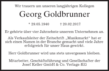 Traueranzeige von Georg Goldbrunner von merkurtz