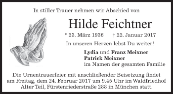 Traueranzeige von Hilde Feichtner von merkurtz