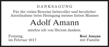 Traueranzeige von Adolf Amann von merkurtz