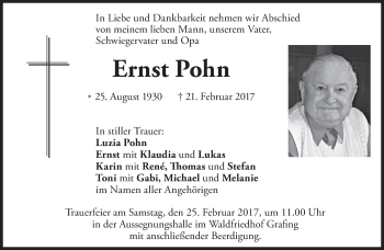 Traueranzeige von Ernst Pohn von merkurtz