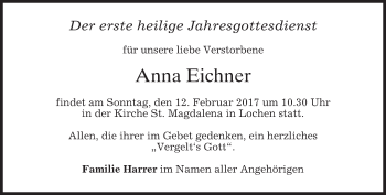 Traueranzeige von Anna Eichner von merkurtz