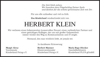 Traueranzeige von Herbert Klein von merkurtz
