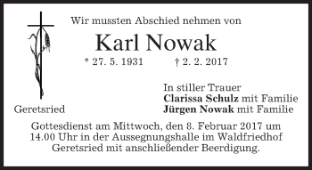 Traueranzeige von Karl Nowak von merkurtz