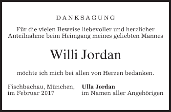 Traueranzeige von Willi Jordan von merkurtz