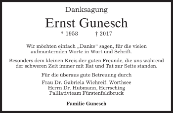 Traueranzeige von Ernst Gunesch von merkurtz